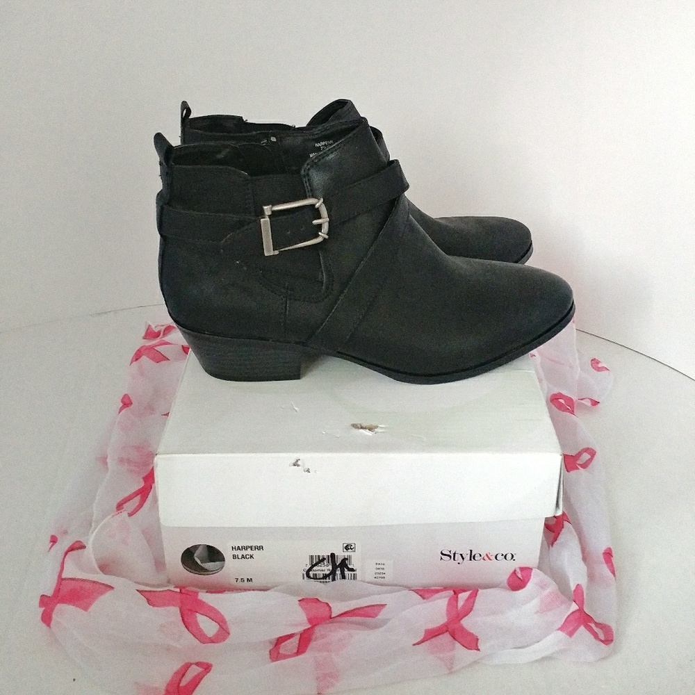 Women's Black Flat Ankle Boots, Booties